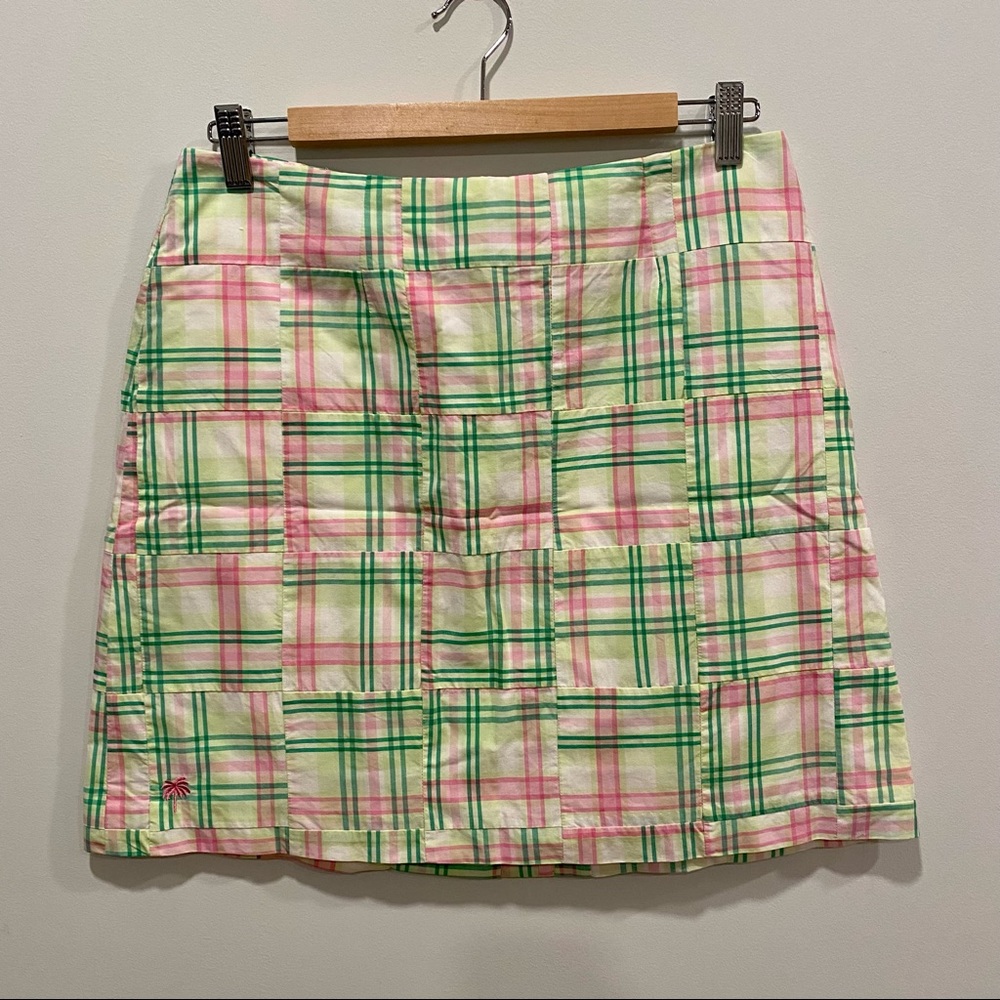 Lilly Pulitzer 90s Green and Pink Plaid Madras Skirt